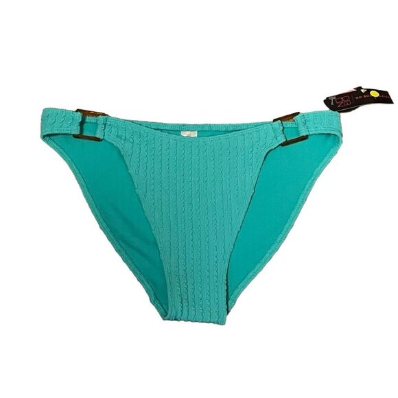 No Boundaries Cheeky Low Rise Bikini Bottom Teal Green Crinkle Side Accent M - Picture 2 of 9